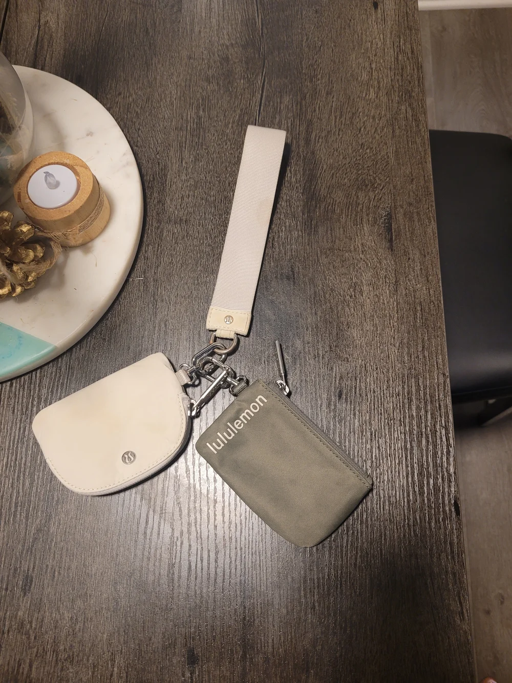 lululemon athletica Olive and Cream Wristlet Keychain Set